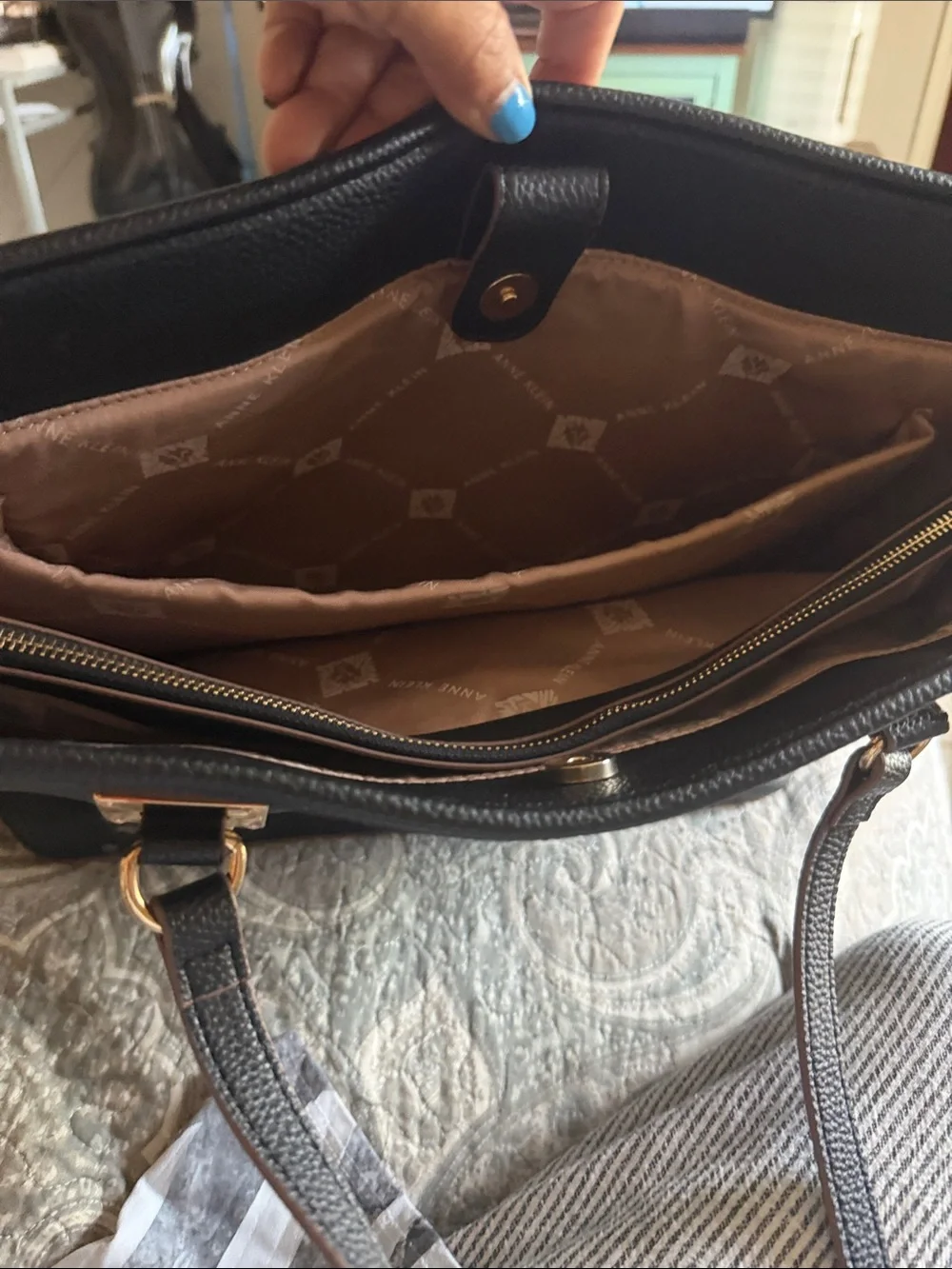 Anne Klein Black Pebbled Tote with Gold Hardware